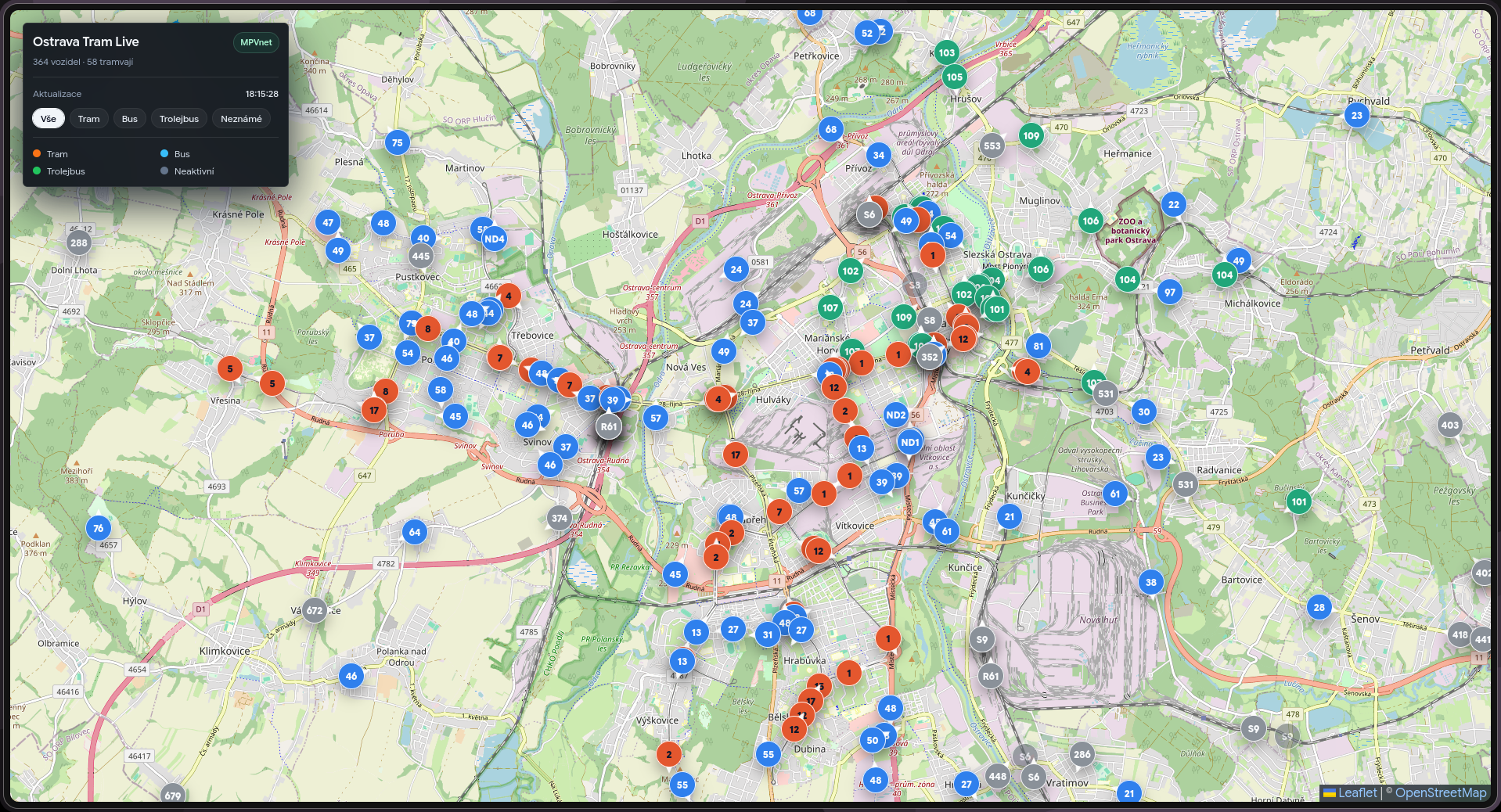 Náhled projektu Ostrava Tram Livemap